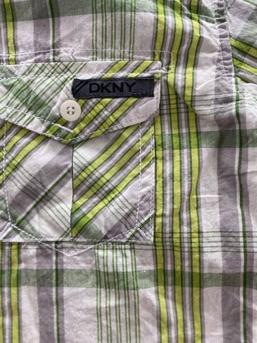 Dkny Button Down Shirt Boys Small Green White Plaid Long Sleeve Pockets NWT - Picture 10 of 14