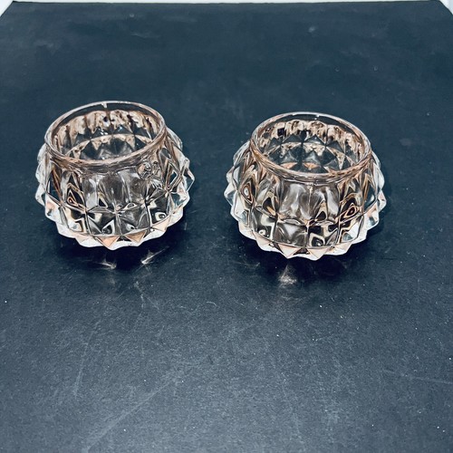 Vintage LE Smith Diamond Pointed Pink Votive Candle Holders 2.25" Set of 2 - Picture 2 of 8