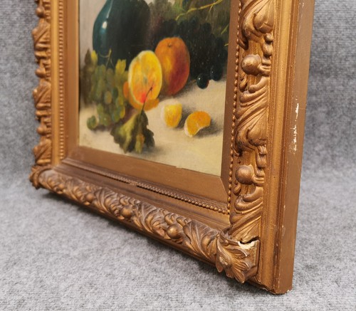 OBRAZ OLEJNY 19. Jh. Kwiaty martwa natura z owocami Nieznany malarz sygnowany 46x30cm - Zdjęcie 15 z 17