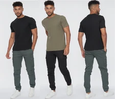 Mens Cargo CROSSHATCH Trousers  Elasticated Designer  Combat Work Pants Bottoms