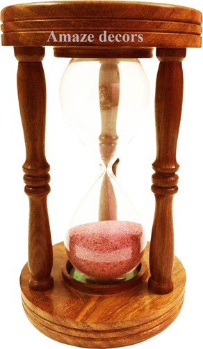 Timer sabbia ottone con finitura legno naturale decorazione scrivania nautica marina clessidra - Foto 4 di 5