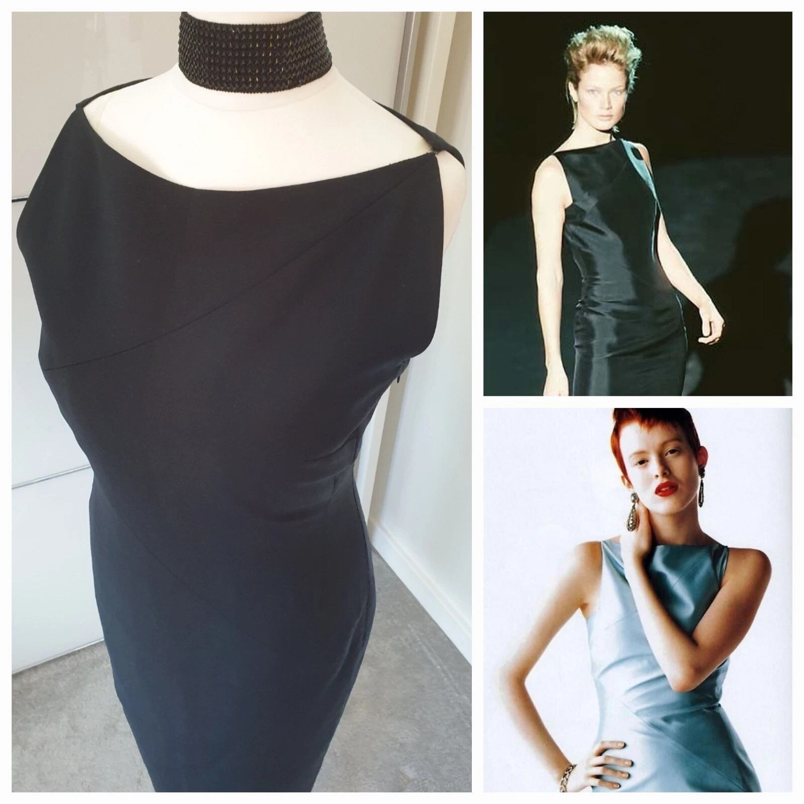 Robe midi noire fourreau bateau campagne publicitaire GUCCI Tom Ford printemps 1998 IT42 US6