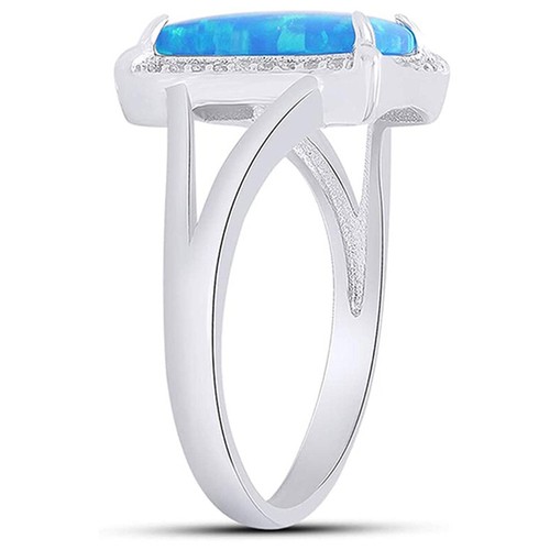Split Band Halo Ring Simulated Green/Blue Opal & Cubic Zirconia 14k Gold Plated - Picture 4 of 4