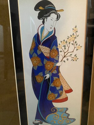 Vintage Japanese Wall Art Framed Geisha Black Gold Frame | eBay