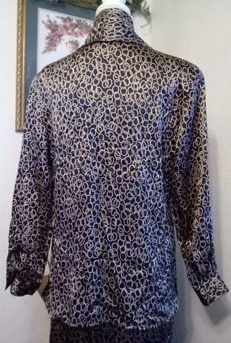 Vintage Doncaster Size 10 Skirt Blouse Black Gold Chain Links Long Sleeves Cowl - Picture 9 of 10