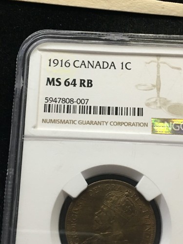 1916 NGC Graded Canadian, Large One Cent, **MS-64** Cert# 007 - Picture 5 of 8