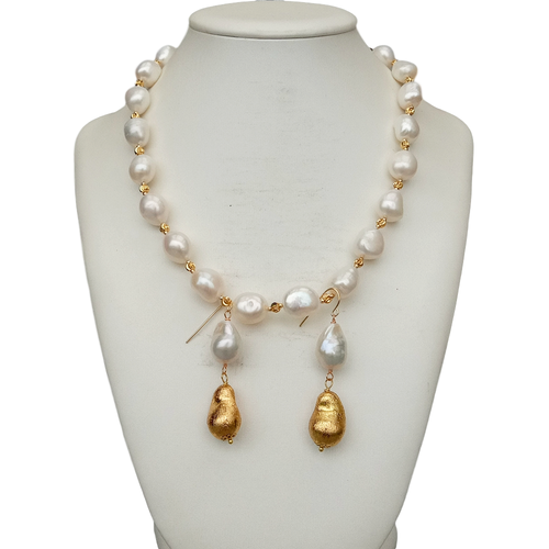 Freshwater Cultured White Baroque Pearl Necklace Keshi Pearl Earrings Set - Picture 7 of 8