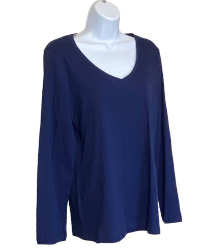 Charter Club Intimates Womens VNeck Long Sleeve 100% Cotton Pajama Top Navy Blue - Picture 3 of 8