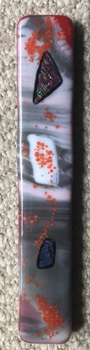 Fused Glass Wall Art Multicolored Unique Decor Red Gray Terry Andrews Hanging - Picture 3 of 13