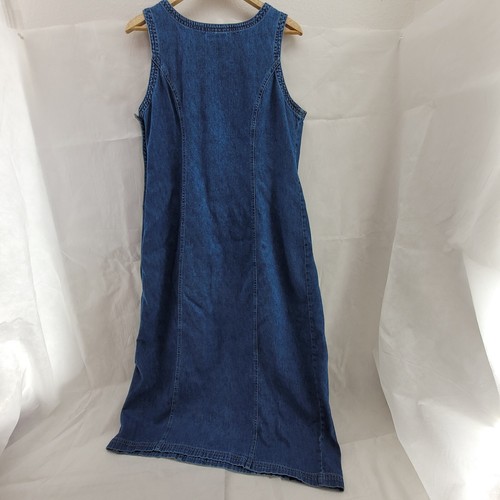 VTG Faded Glory Dress LARGE Blue Jean Maxi Mid Weight Denim Side Buttons Pockets - Picture 7 of 13