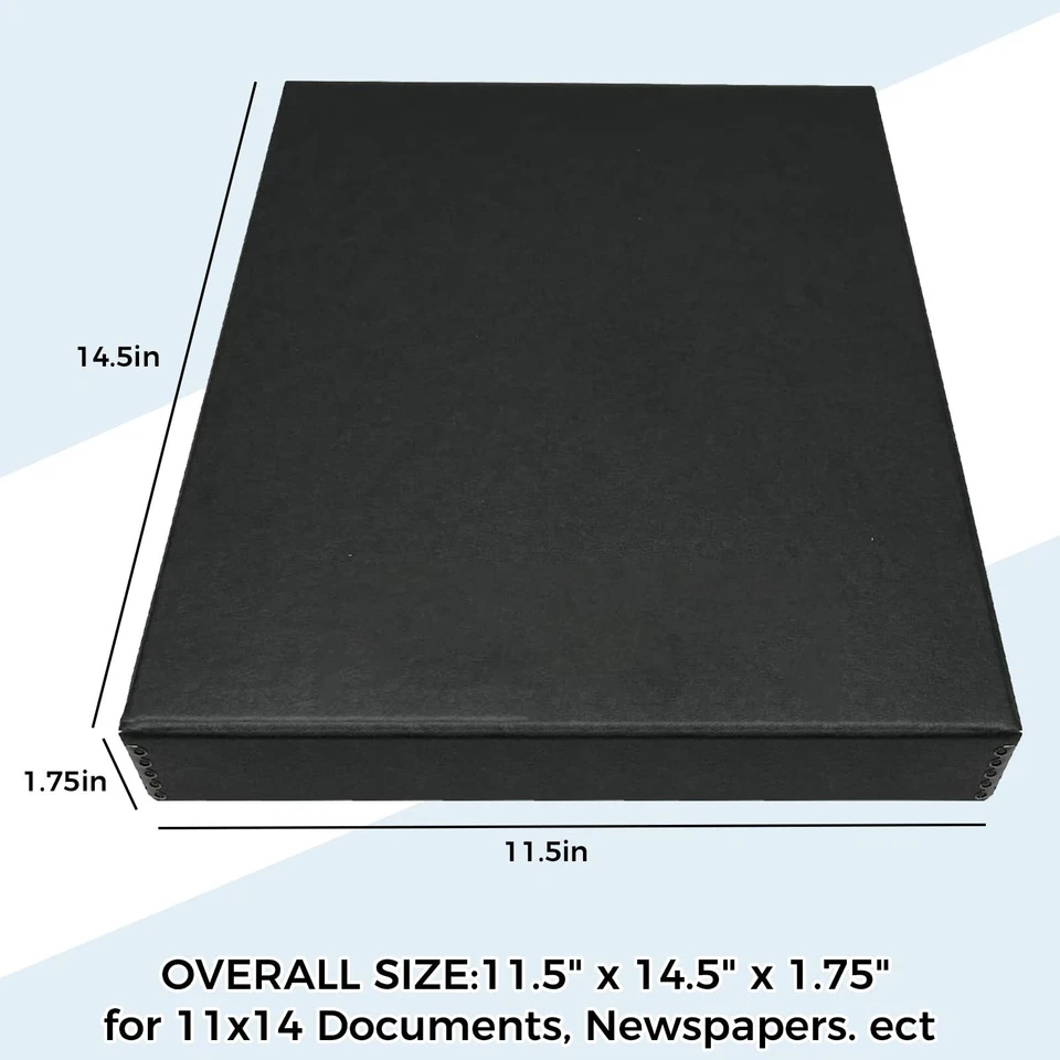 Caja de almacenamiento tipo folio de archivo negra 11x14 cubierta borde metálico guardián de documentos Foto 2 de 4