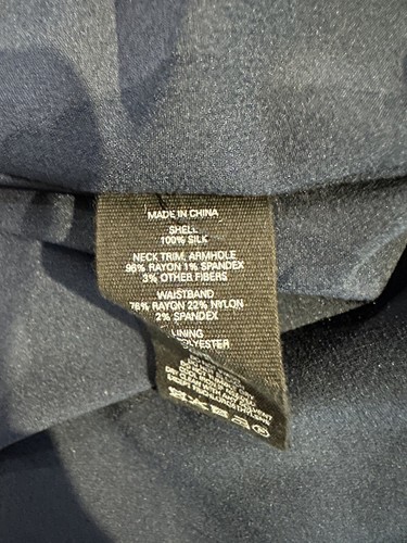 Abito Fiji Combo Seta $375 Nuovo Teoria Finiture Costole Seta Blu Navy Scuro Taglia Large L - Foto 7 di 8