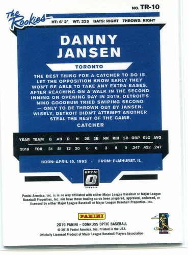 2019 DONRUSS OPTIC THE ROOKIES RC DANNY JANSEN TORONTO BLUE JAYS ROOKIE - B40 - Picture 2 of 2