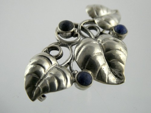 Vintage Theodor Fahrner TF 800 Silver and Sodalite Leaf Pin Brooch 5.3g 1 5/8 In - Picture 2 of 13