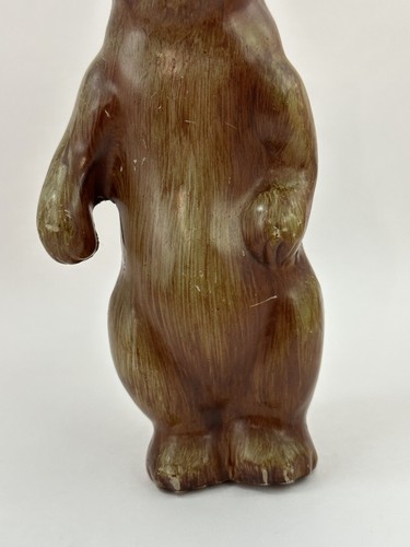 "Statuetta vintage orso marrone in piedi gemma blu occhi legno finto plastica 7,5"" - Foto 11 di 13