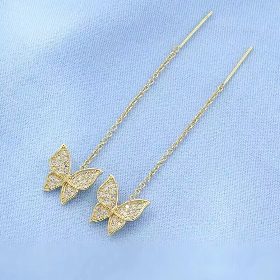 Round Cut Simulated Diamond Gorgeous Drop Dangle Earring 14k Yellow Gold Plated - Image 2 of 4