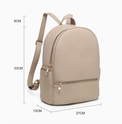 Women's Casual Studs Diamante Leather Look PU Front Zip Pocket Medium Backpack. - Picture 7 of 17