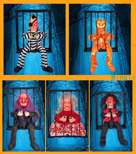 Halloween Käfig hängender Geist gruseliges Spielzeug Bewegung Skelett Sensor Terror Requisiten heiß
