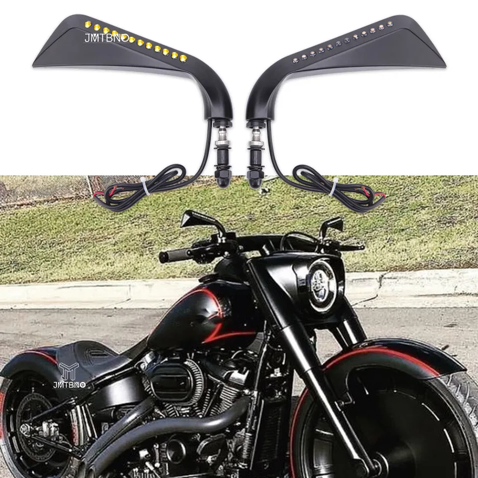 Par de espejos retrovisores laterales con señal de giro secuencial LED para Harley V-Rod Sportster 883 Foto 2 de 4