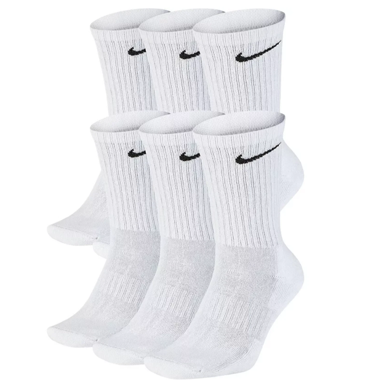 NIKE Dri-Fit Everyday Training 6-Pack Crew Socks Large (8-12) White ORIGINAL