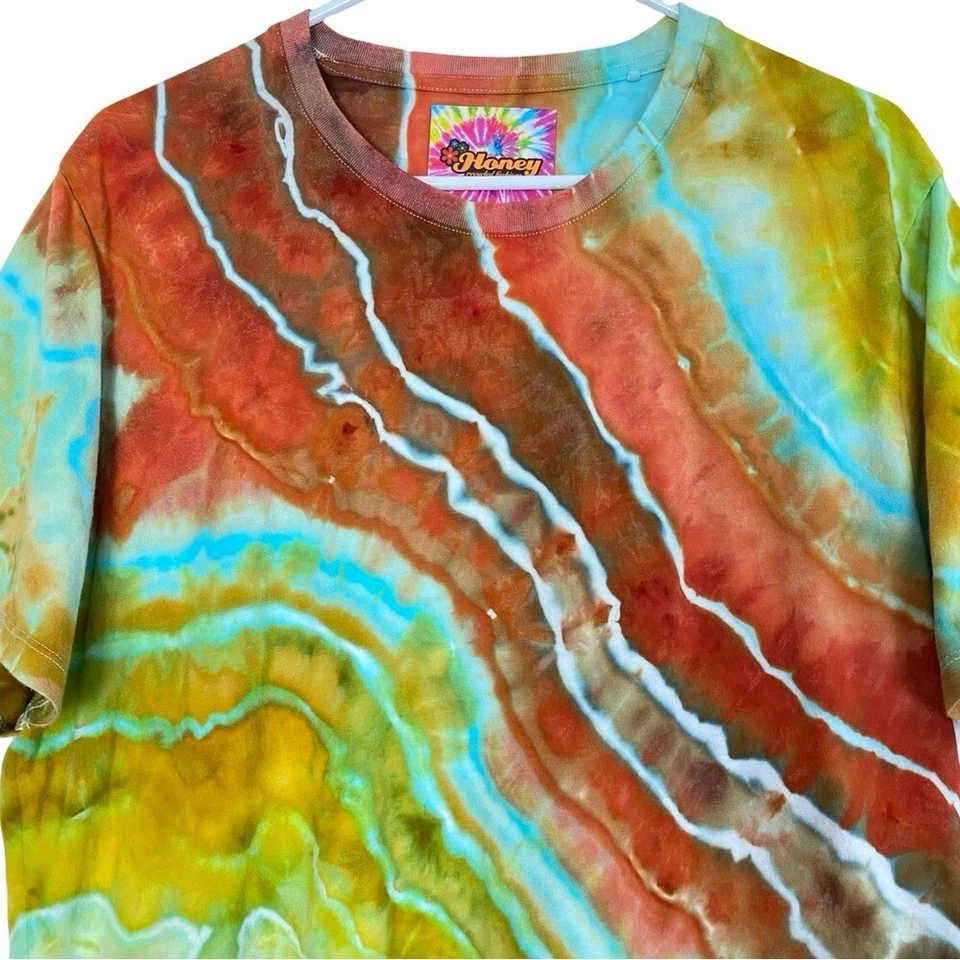Camiseta Hecha a Mano Geode Tie Dye Para Hombres Talla XL Cuello Redondo Manga Corta Multi Camisa Foto 3 de 4