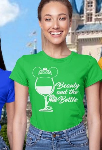 Beauty and the Bottle - Funny Beauty and the Beast Drinking Wine T shirt - Picture 12 of 15