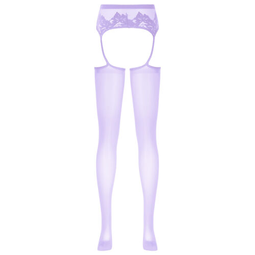 UK Women's Shiny Thigh High Stocking Lace Garter Belt Suspender Pantyhose Tights - Picture 76 of 96
