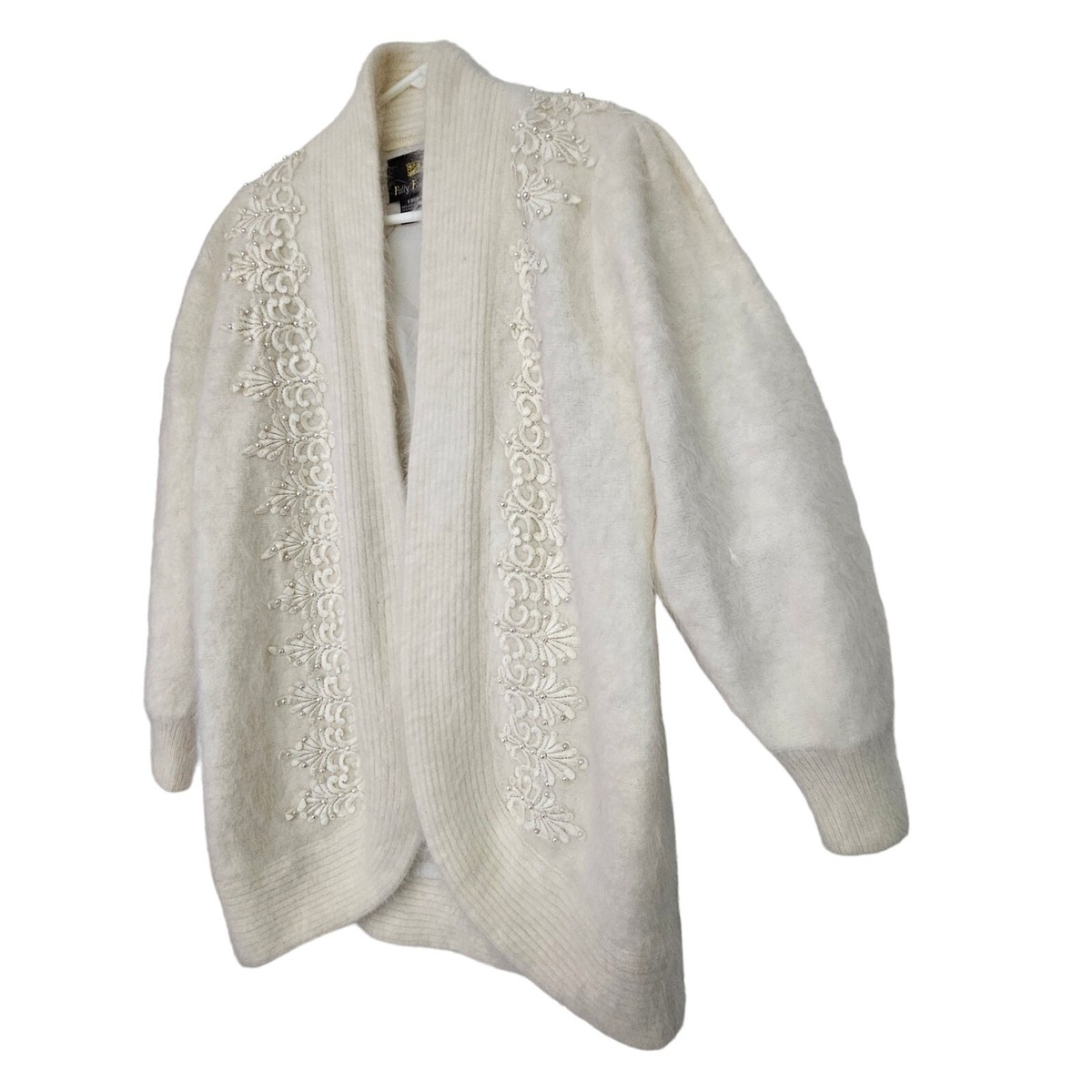 カーディガン HUECLOSET Angora Semi Over Cardigan 25KERO348 Fully Fashion Vintage Angora Rabbit Hair Pearl Long Sleeve