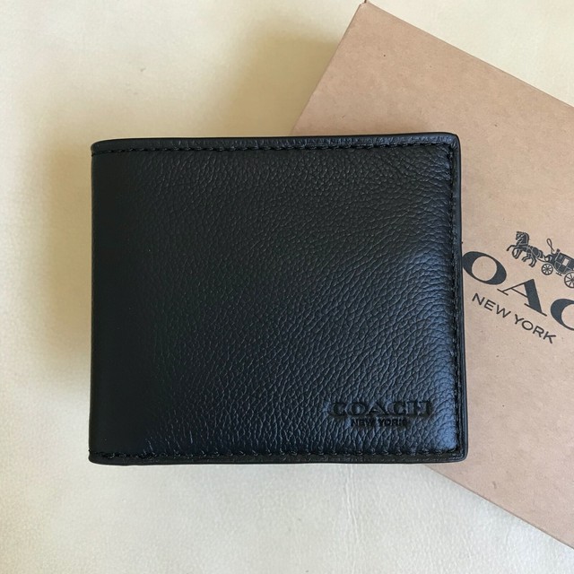 NWT Coach F67630 Men/'s Billfold Bifold Sport Calf Leather ID Wallet Black $150