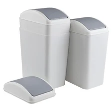 Idotry 4.5 Gallon Gray Plastic Trash Can with Swing Top Lid Kitchen, 3 Packs