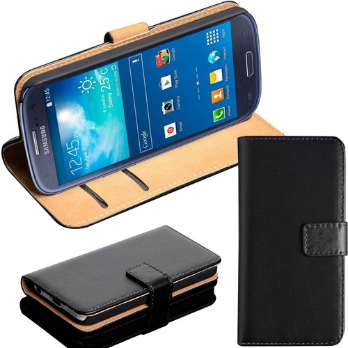 BLACK REAL GENUINE LEATHER WALLET CARD SLOT FLIP CASE FOR SAMSUNG S7 S8 S9 S10 - Afbeelding 1 van 34