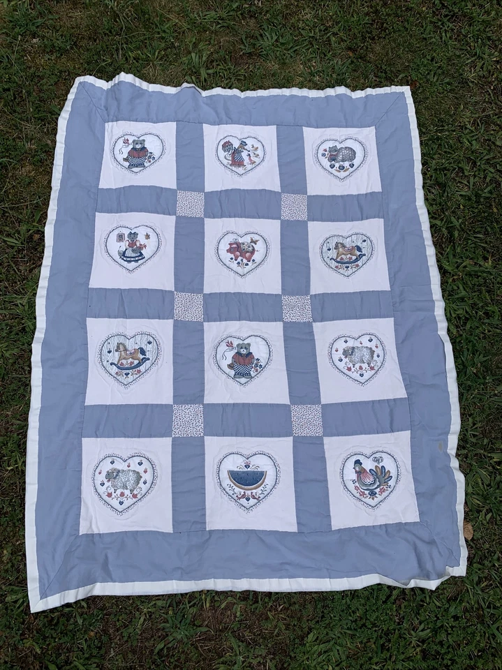 Vintage Primitive COUNTRY QUILT Amish Heart Pig Sheep Cat one of a KIND ❤️sj8j - Image 3 of 4