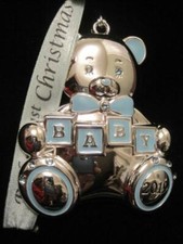 2019 BABY'S 1ST FIRST CHRISTMAS BOY SILVER ORNAMENT SWAROVSKI CRYSTALS NIB