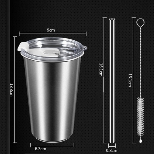 Leak proof Stainless Steel Travel Cup with Lid and Straw 400ml Capacity - Picture 7 of 24
