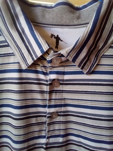 ANDERSON ORD Mens L LARGE Polo Golf Shirt Polyester Stretch Blue Gray White - Picture 2 of 8