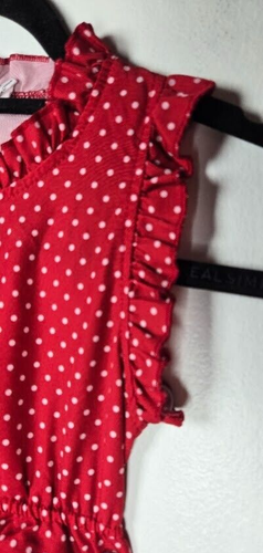 Abito bambina Shien bambino a pois scollo a volant a strati rosso taglia 130 cm 4-8 anni - Foto 6 di 19