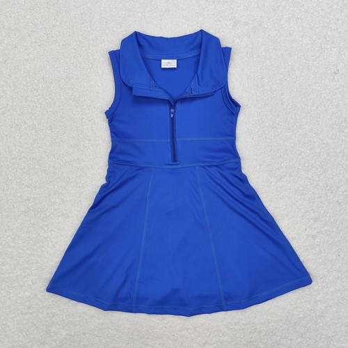 Little Girls Tennis Athletic Wear Solid Color Sleeveless Half Zip Sport Dress - Picture 3 of 9