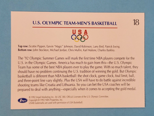 1992 Impel U.S. Olympicards USA Dream Team Card Jordan Bird Barkley Ewing #18 🏀 - Picture 2 of 2