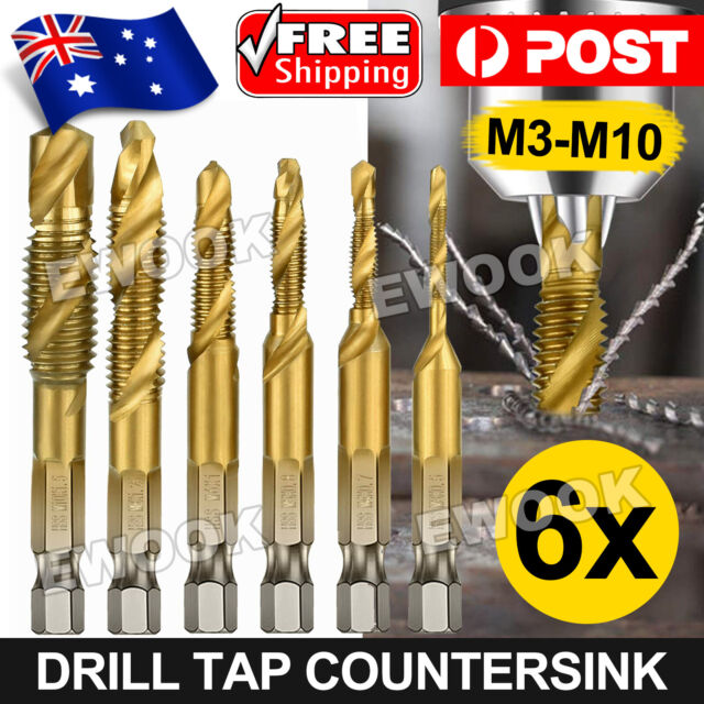 6X HSS Hex Shank Tap Drill Bits Metric Thread Screw Compound Tapping Set Tool AU 6X HSS Hex Shank Tap Drill Bits Metric Thread Screw Compound Tapping Set Tool AU