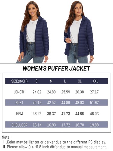 Womens Lightweight Warm Jacket Hoodie Quilted Padded Zip UP Winter Casual Coat - Picture 54 of 76