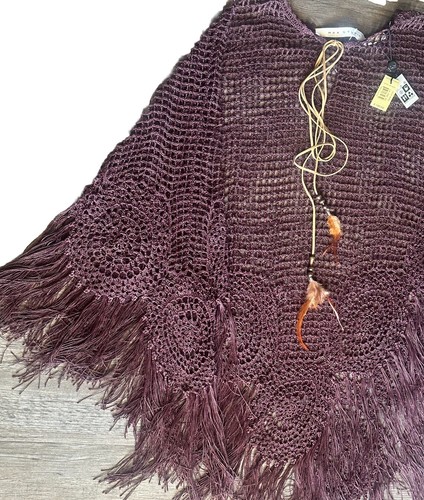 Kuscheliger Boho Hippie Max Studio Poncho Retro Blumen 100% Viskose braun OneSz mit Fransen - Bild 18 von 21