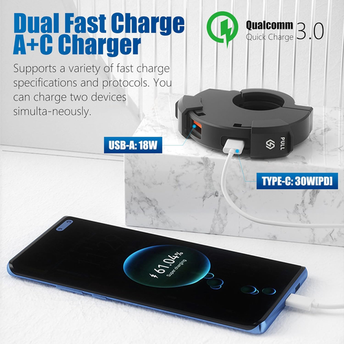 12V-24V Annular Motorcycle USB Charger, 30W+18W Quick Charge 3.0 Dual USB Motorc - Picture 5 of 12