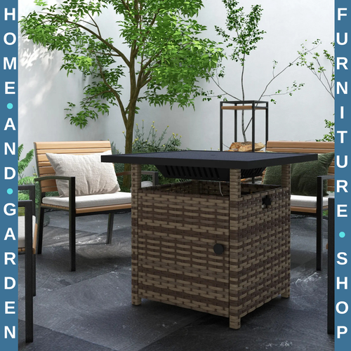 Rattan Propane Fire Pit Table Outdoor Garden Heater 50000 BTU with Lid and Stone - Picture 3 of 15