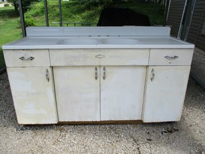 Details About Vintage Youngstown By Mullins Enamel Double Farmhouse Kitchen Sink Cabinet