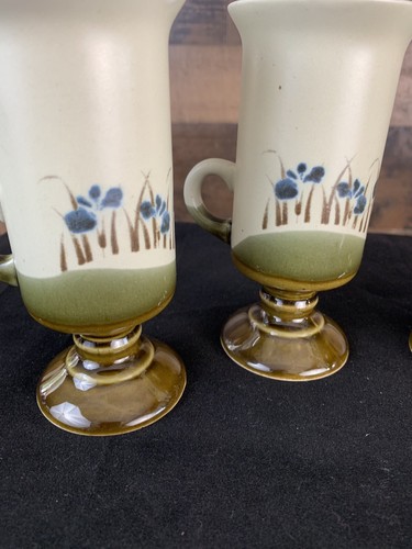 4er Set Vintage Steingut Irische Kaffeetassen Braun Grün Blau Blumen - Bild 5 von 7