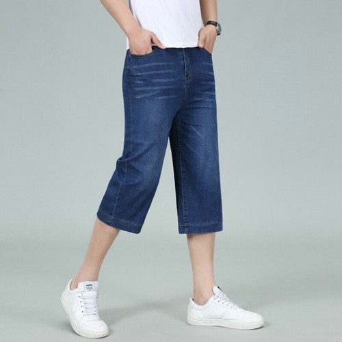 Men Straight Denim Shorts with Pockets Slim 3/4 Length Jean Cropped Pants Casual - Picture 15 of 16