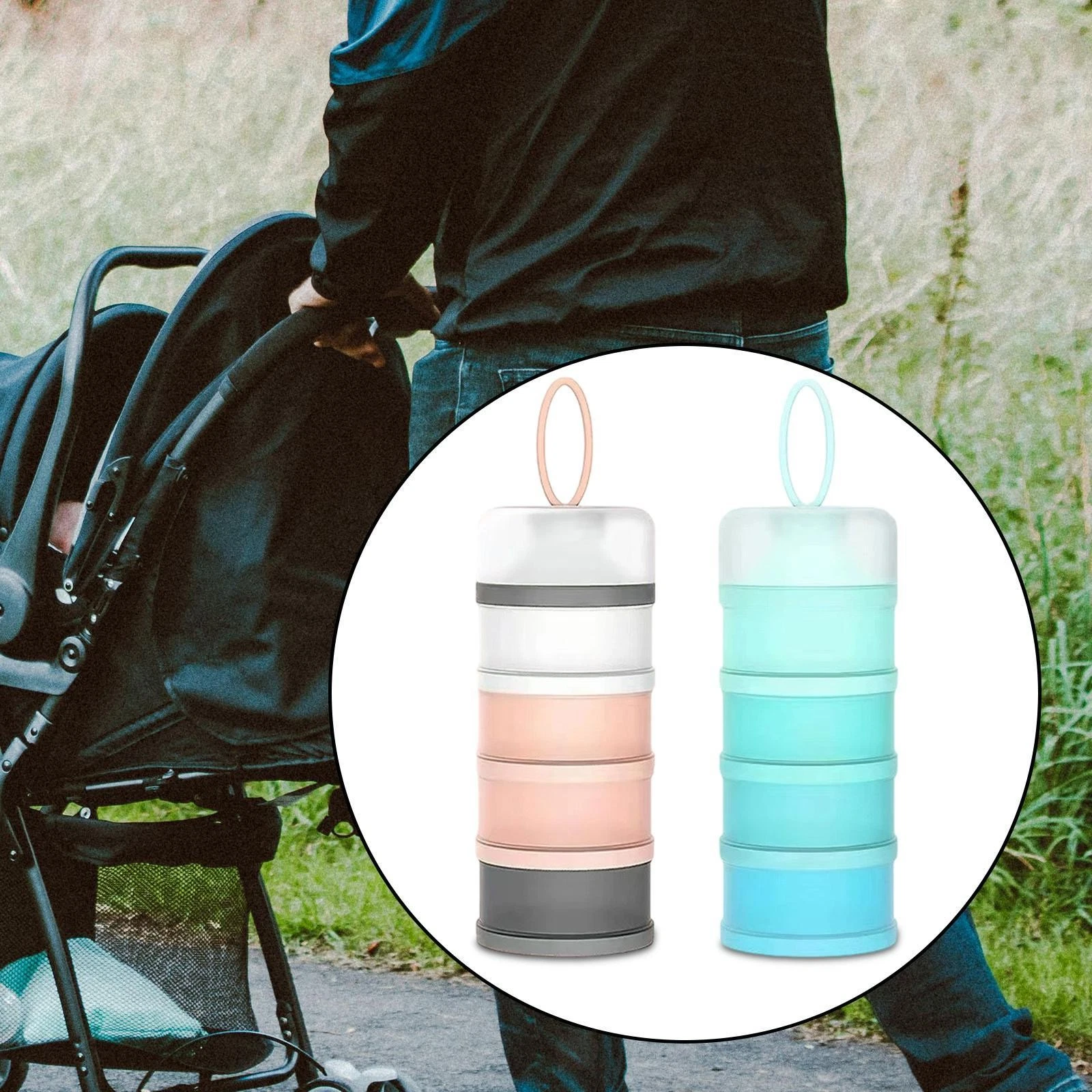 2x Protein Powder Containers 4 Compartments Stackable for Sports Travel Gym