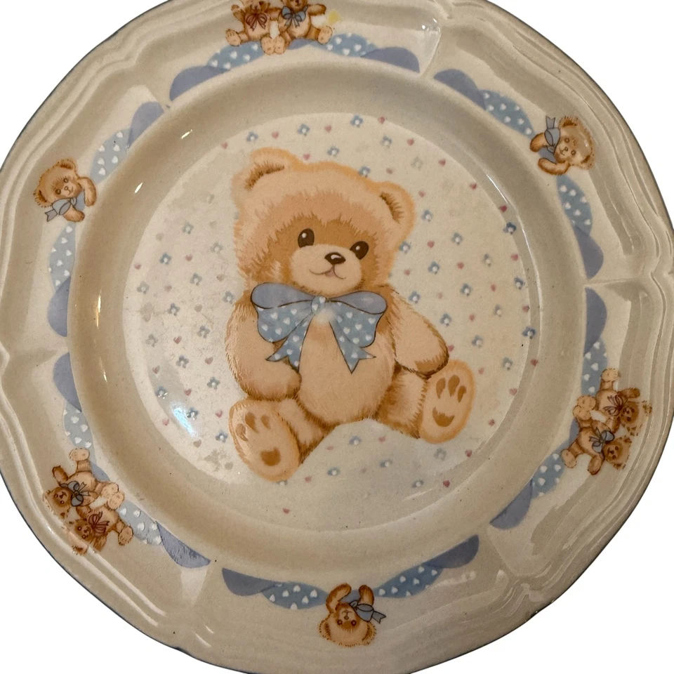 Набор тарелок Tien Shan Stoneware Teddy Bear синий бант 8 шт. 4 ужина 4 салата - Изображение 3 из 4