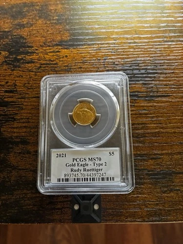 US Mint 2021 PCGS MS70 1/10 oz Gold American Eagle Type 2 Signed Rudy Ruettiger