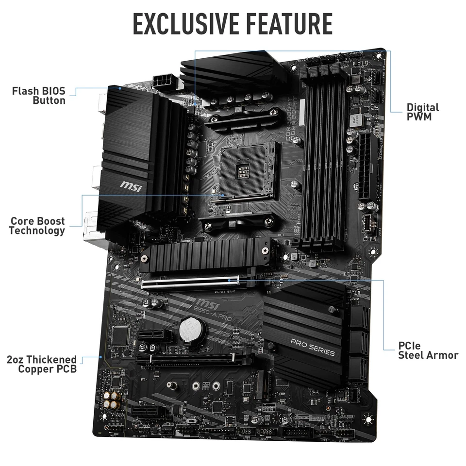B550-A PRO ProSeries Motherboard (AMD Ryzen 5000, AM4, DDR4, PCIe 4.0, SATA 6... - Image 3 of 4